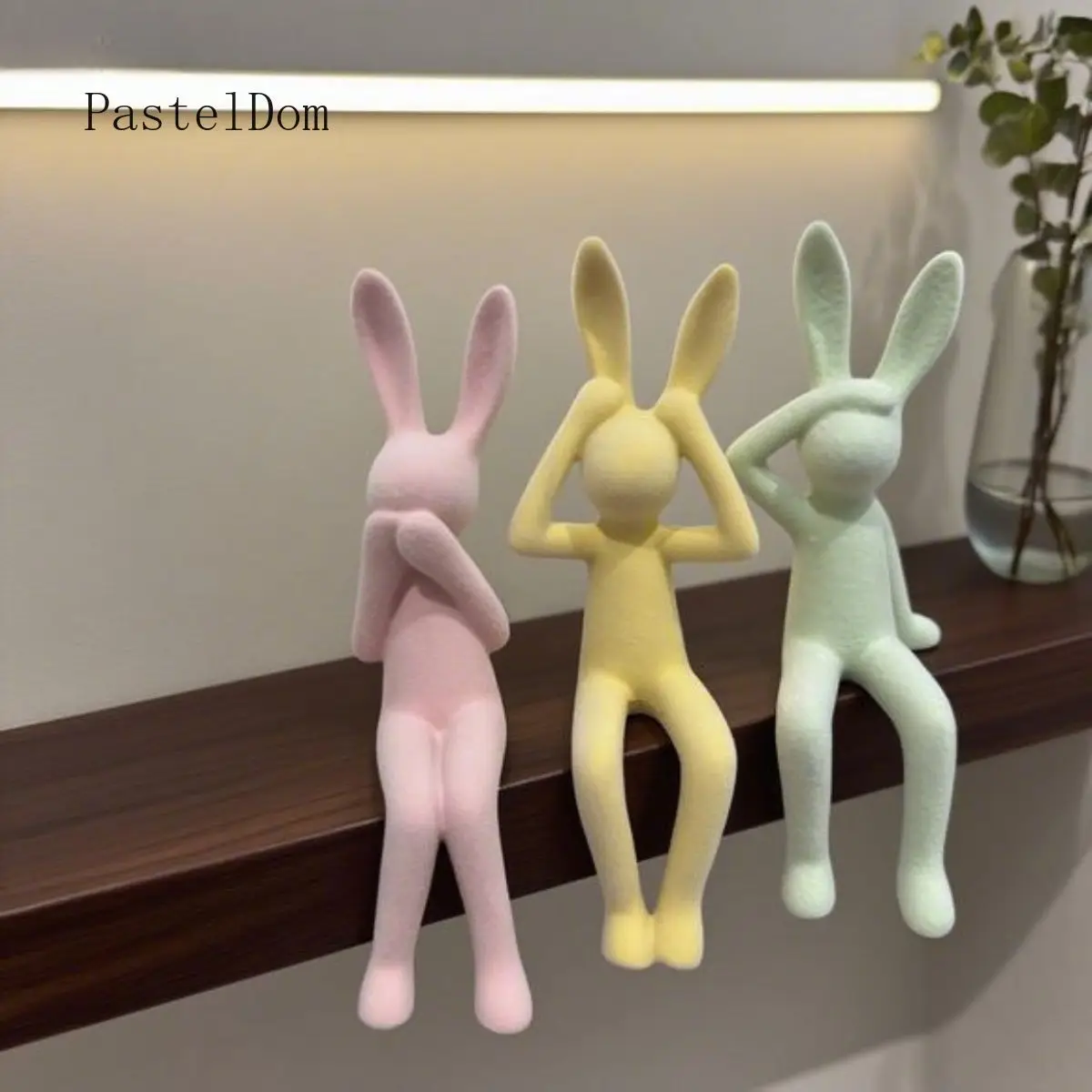 Modern Light‑Luxury Cream‑Tone Flocked Sitting Rabbit Statue Cartoon Ornament for Home Entryway TV Cabinet Decor
