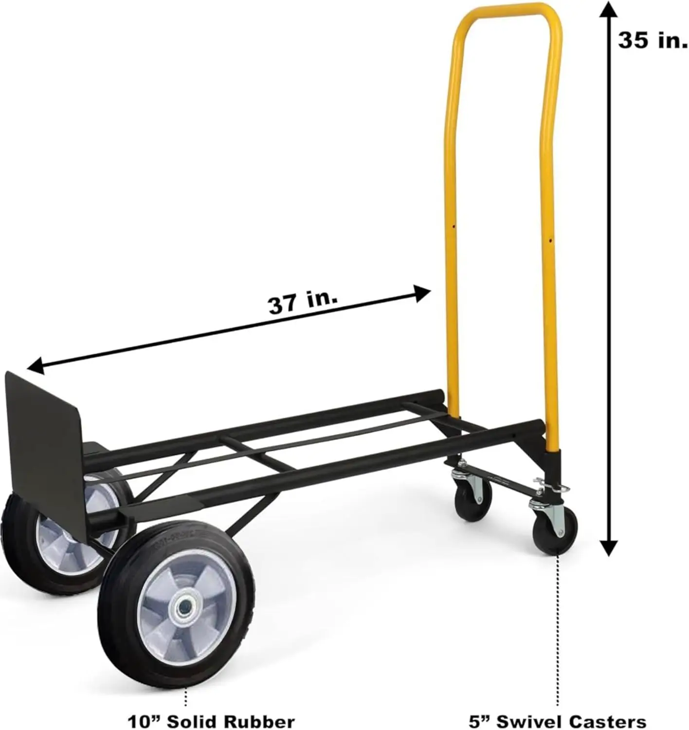 شاحنة يدوية قابلة للتحويل 2 في 1، عربة دوللي قابلة للطي شديدة التحمل بعجلات مقاس 10 بوصات، سعة 800 رطل