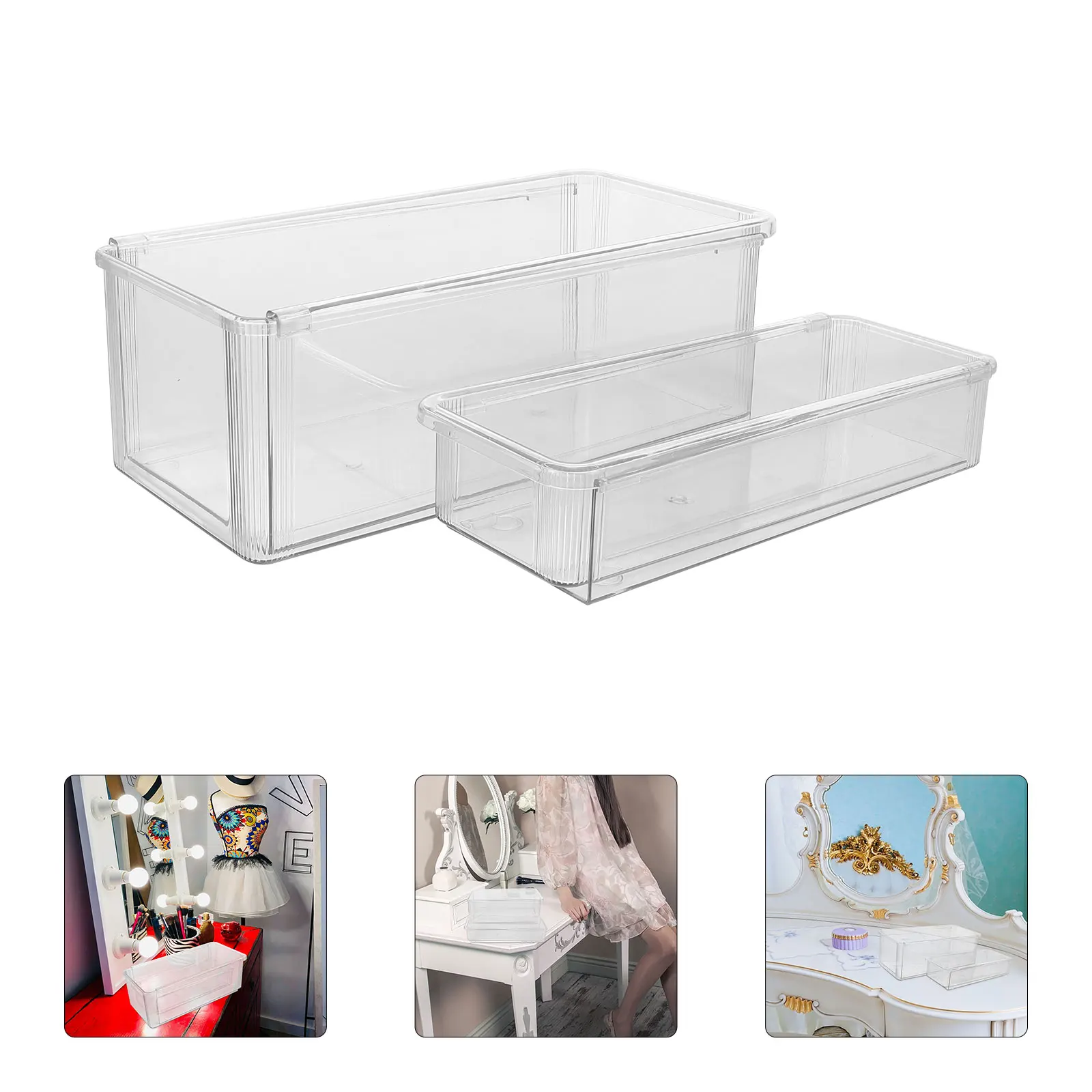 

2 Pcs Storage Box Adjustable Makeup Drawer Divider Expandable Desk Organizer