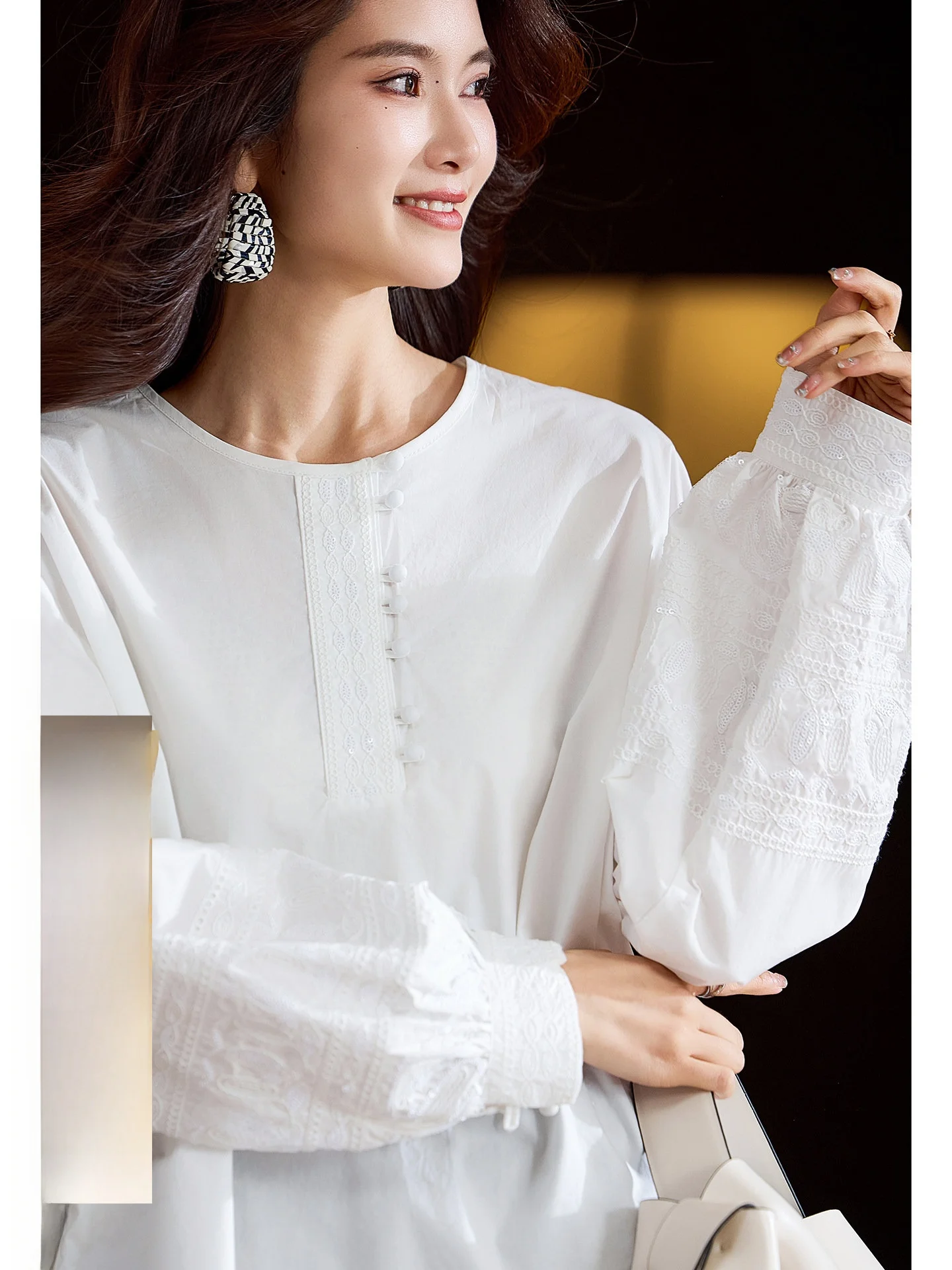 

Pure Cotton Embroidered Shirt Women's Long Sleeve Spring New Style Street Fashion Breathable Comfortable Straight Cut Blouse