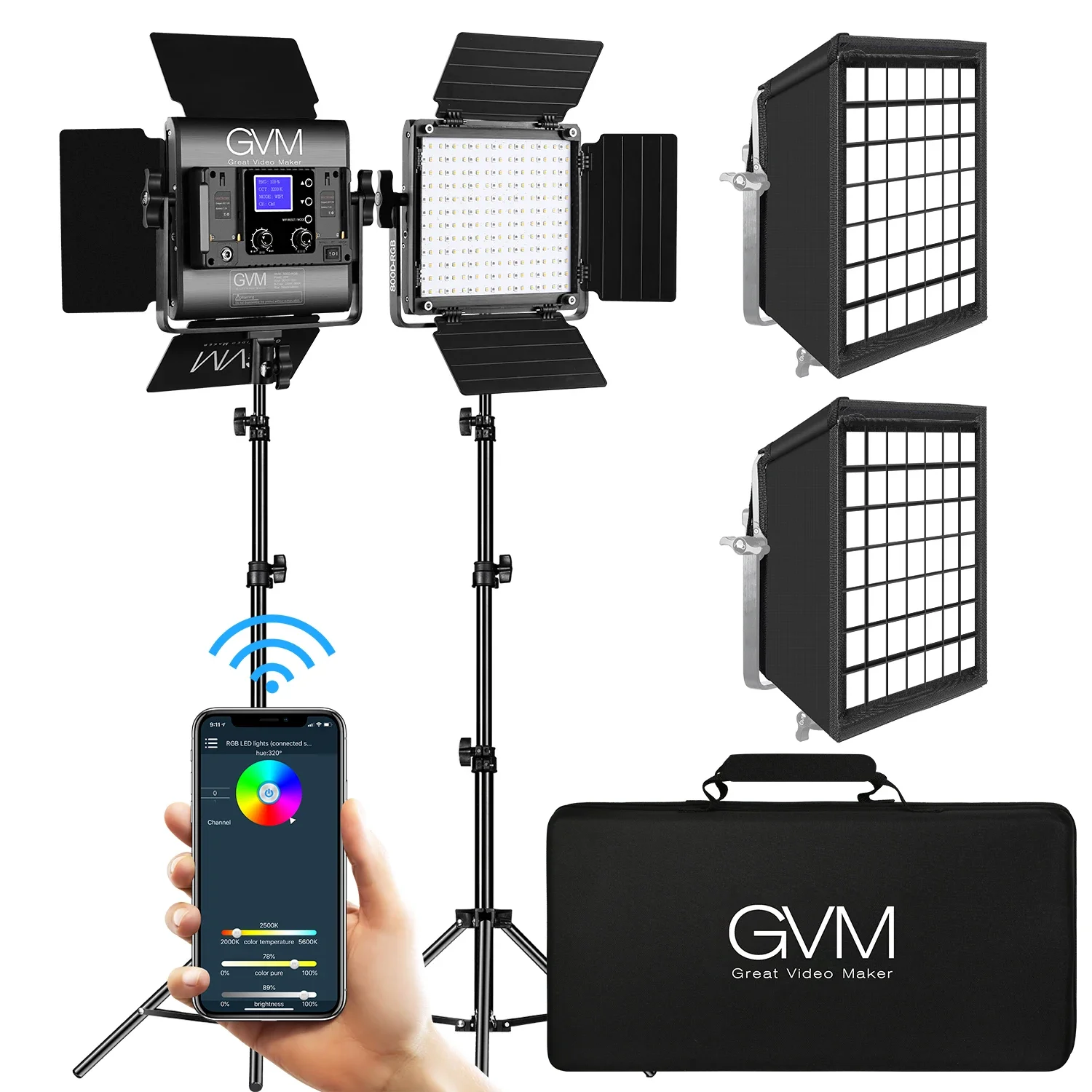 

GVM-850D 40W High Beam Bi-Color And High Power 360° Full Color RGB Video Light Photography Lighting Kit With APP Control