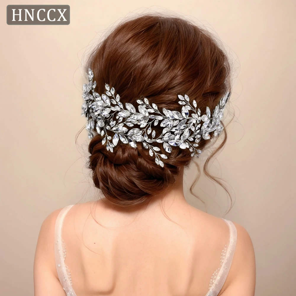 HNCCX Silver Color Bridal Hairbands Wedding Crown Headband For Bride Hair Tiara Shiny Rhinestone Wedding Hair Accessories CP304