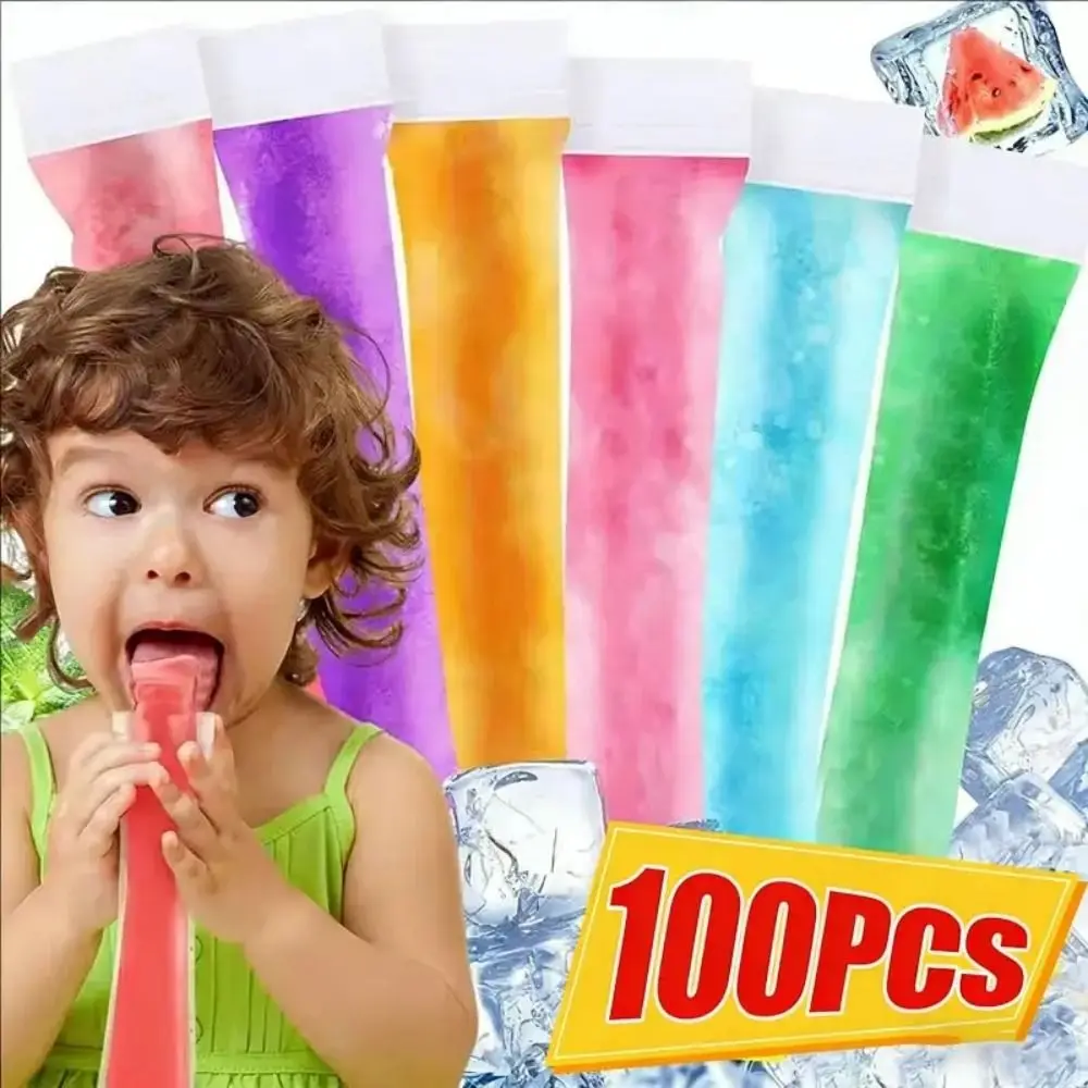 50/100Pcs Food Grade PE Material Disposable Popsicle Bags Transparent Clear Leakproof Sealed Ice Pop Mold Bags Colorful