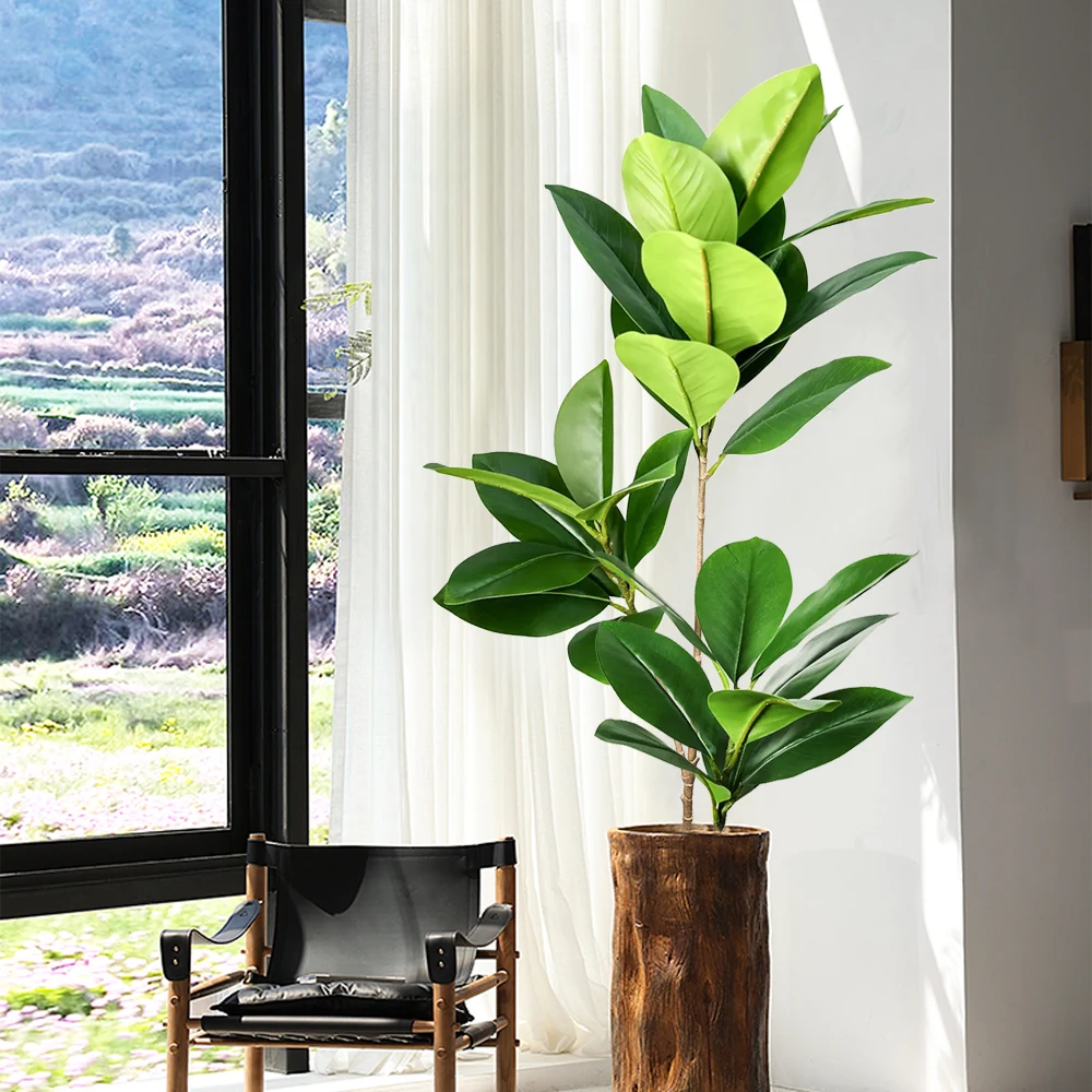 74-140cm Large Artificial Ficus Tree Tropical Fig Tree Plants Real Touch Green Magnolia Leaves for Home Garden Office  Decor