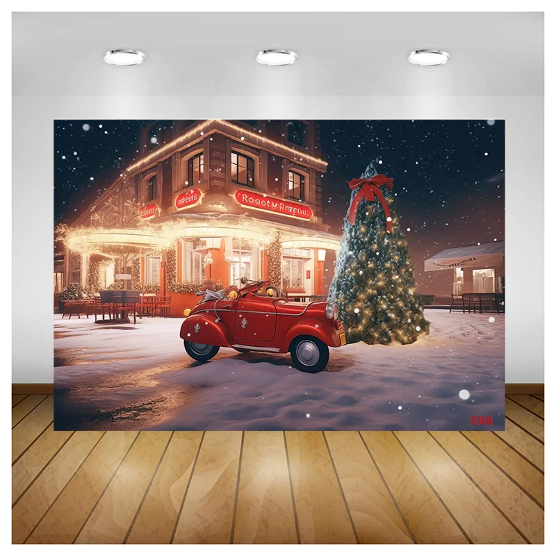 Retro Car Christmas Decoration Photography Backdrops New Year Candy Chimneys Store Window Studio Background WW-68