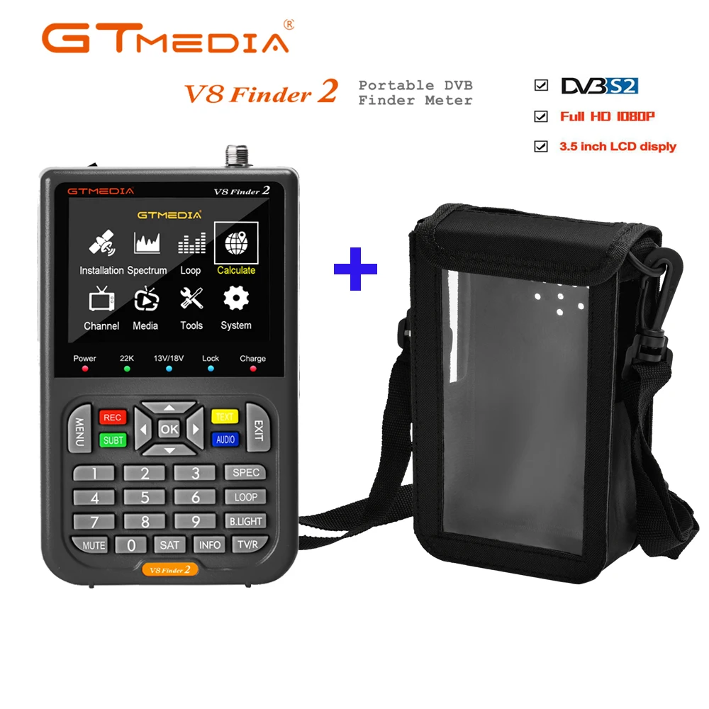 GTMEDIA V8 Finder2+Bag Satellite Finder Meter DVB-S/S2/S2X 1080P 3.5 Inch High Definition TFT LCD Screen H.264 vs WS-6933