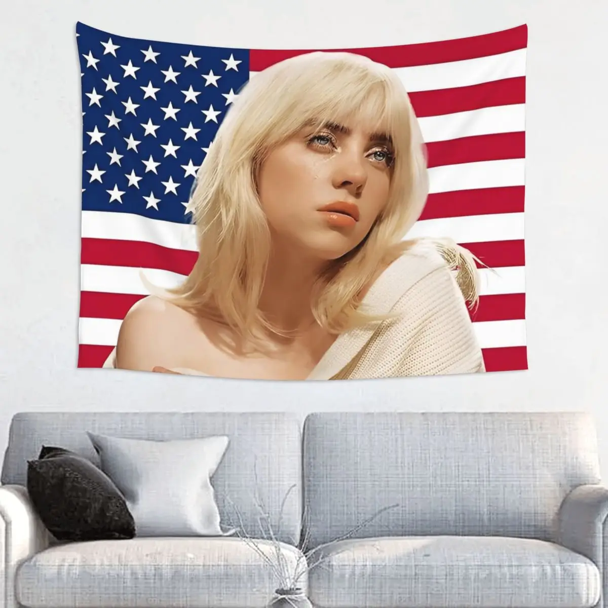 American Singer BE Flag Tapestry Wall Hanging Printed Tapestry Boho Decoration Home Decor Living Room Bedroom 95x73cm