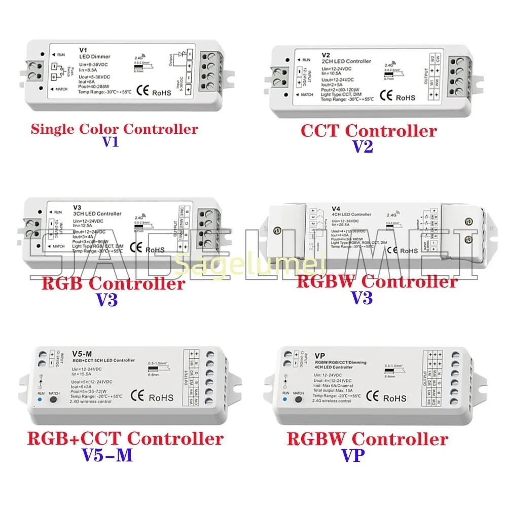 LED Controller Skydance VP V5-M 1-5CH V1-V5 Dimming/CCT/RGB/RGBW/RGB+CCT Controller 2-Button Waterproof IP67 2.4G RF DC12V-24V