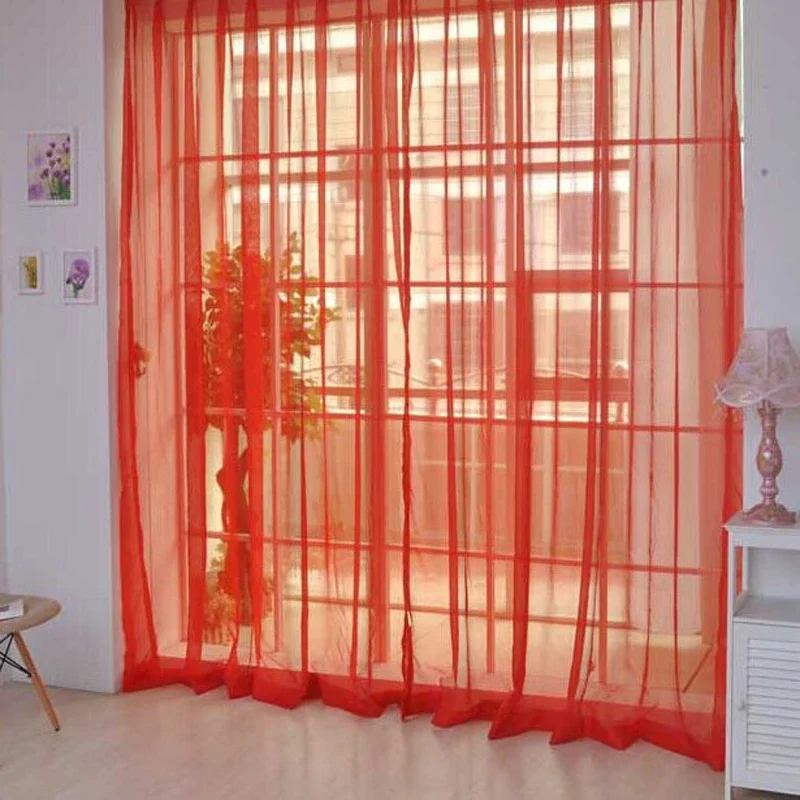 Sheer Voile Curtain Colorful Tulle Panel For Door Casement Divider Scarf 2mX1m Shading Sheer Curtains For Living Room Decor