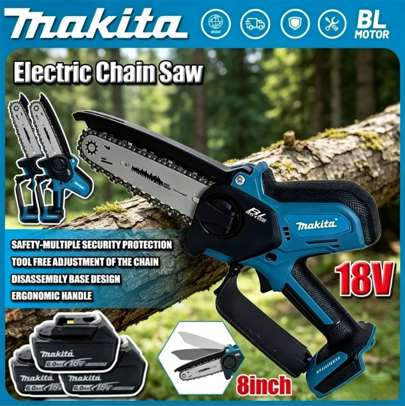 Scie à chaîne sans fil Makita de 6 pouces, scie à chaîne portative pour l'abattage du bois, outil électrique pour l'élagage du jardin, outil électrique pour batterie 18V