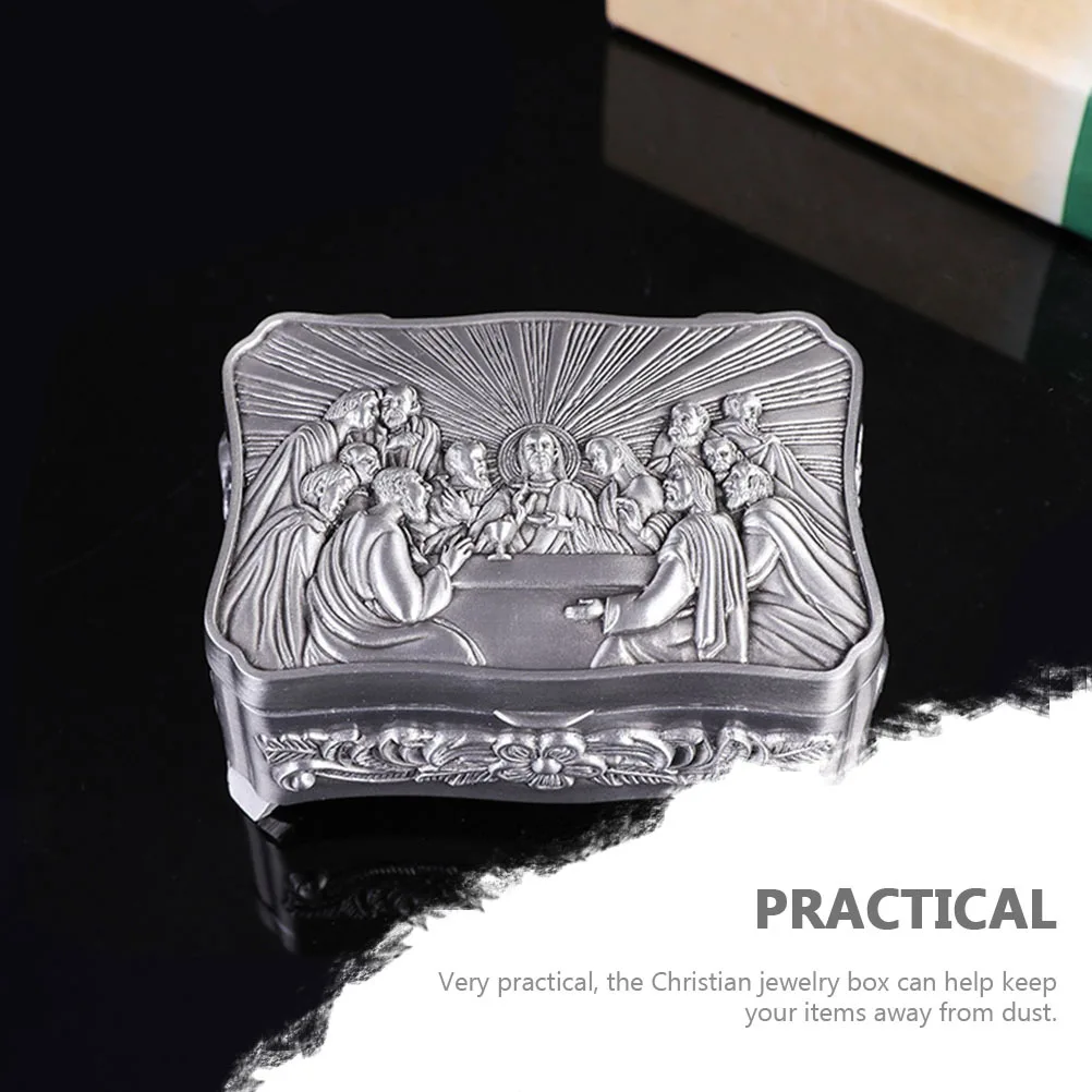 

Christian Jewelry Box Metal Retro Style Small Organizer Case for Women Travel Ring Earrings Storage Trinket Display