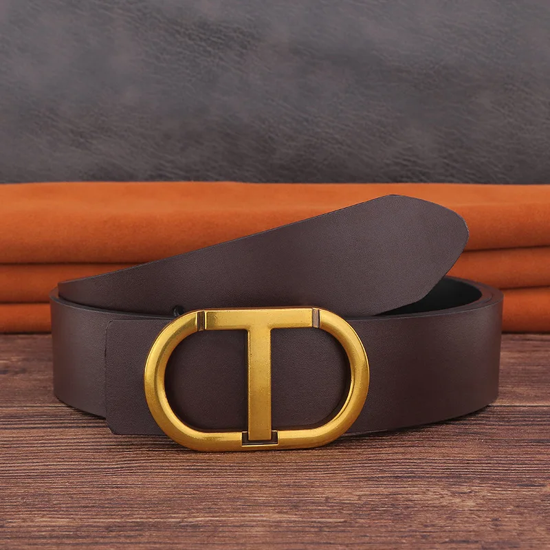 Jeans Belt Genuine Leather for Men's High Quality Buckle Jeans Cowskin Casual Belts Business Cowboy Waistband Male Fashion