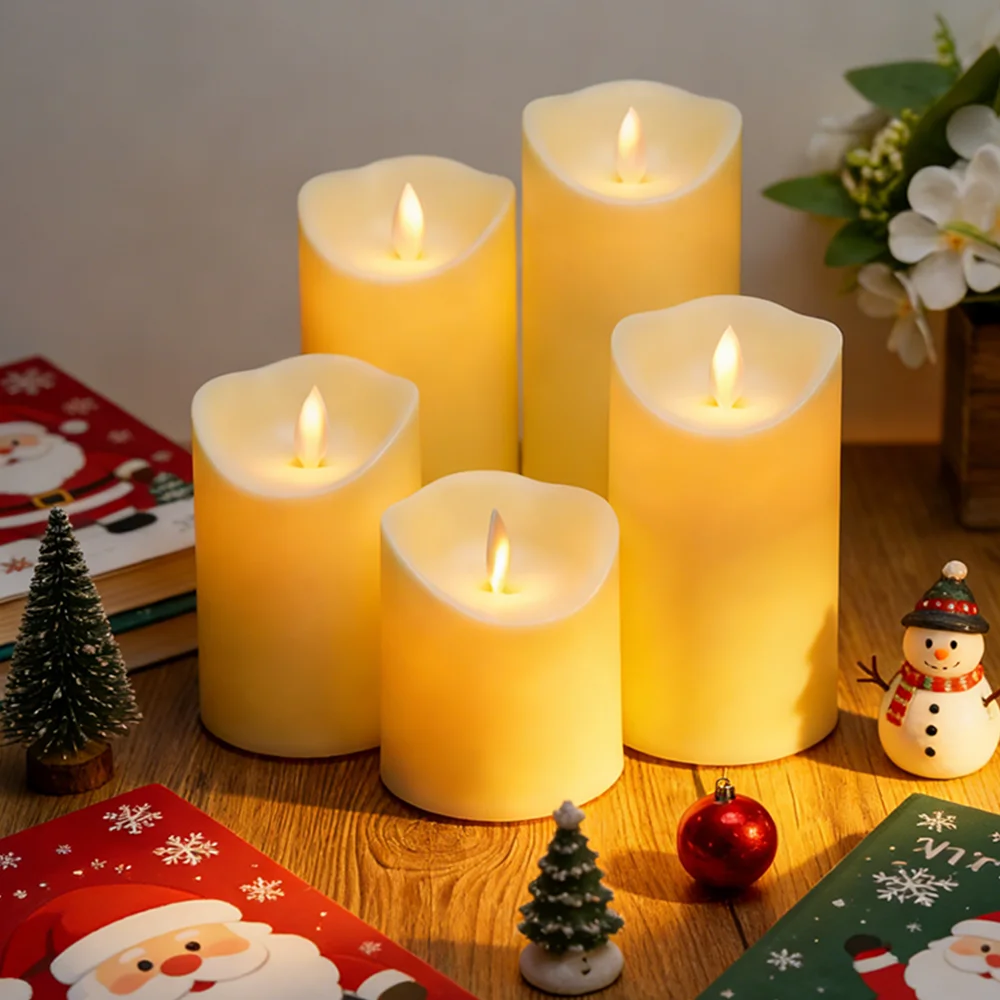 5PCS Flameless LED Candles Battery Operated Wobbling Realistic Flame Timer Dimmable Christmas Wedding Bar Restaurant Party Decor