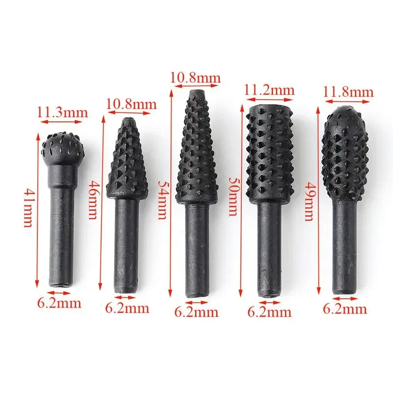 5 Stuks Roterende Ambachtelijke Vijlen Roterende Rasp Vijl Stalen Rasp Bramen Hout Bits Slijpen Power Carving Handgereedschap Dremel Diamante Boor