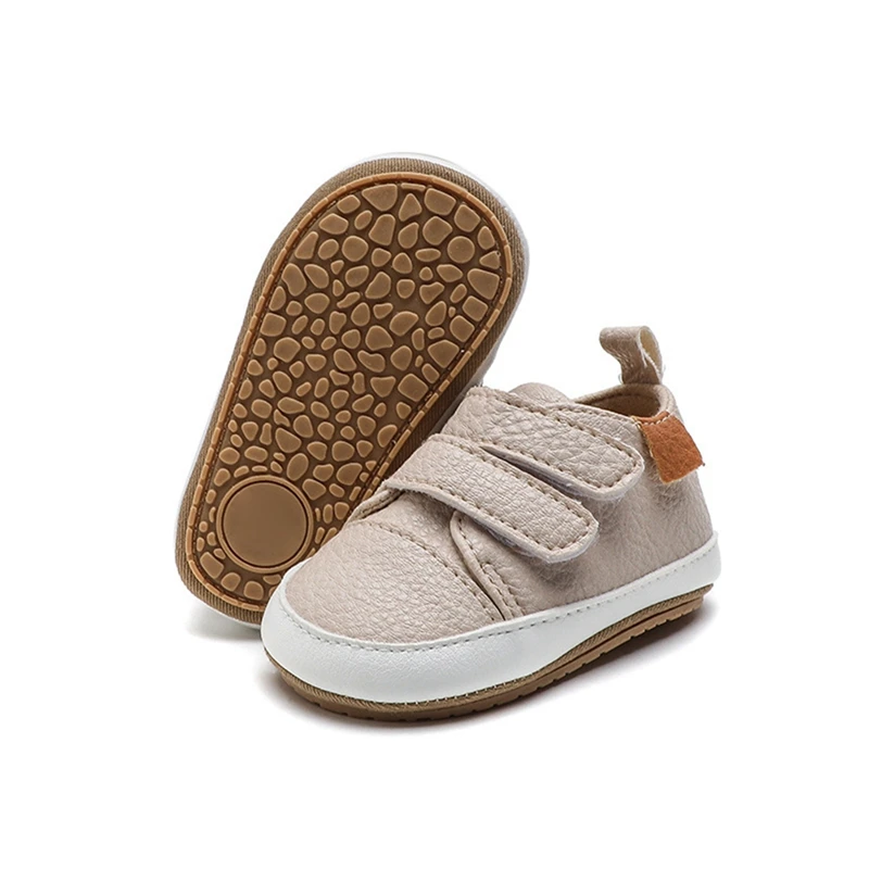 Spring Newborn Baby Shoes Boy Girl Solid Rubber Sole Anti-slip First Walker Infant Warm Breathable Leather Casual Shoes 0-18M