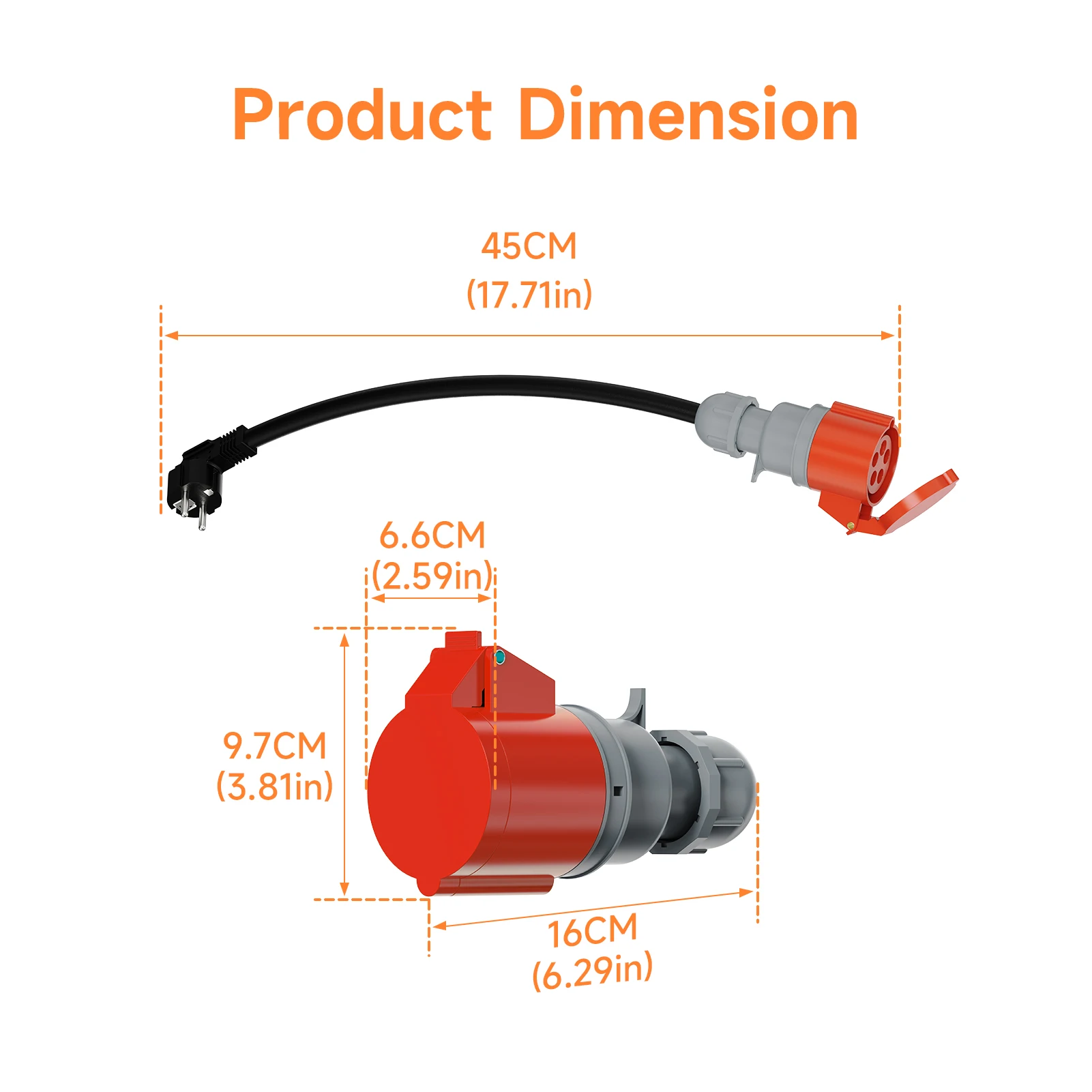 Puppyfc EV Charger CEE Female Plug 5 Pin Red to Schuko Adapter 11kW 16A 3Phase Extension Cable with Wall Socket