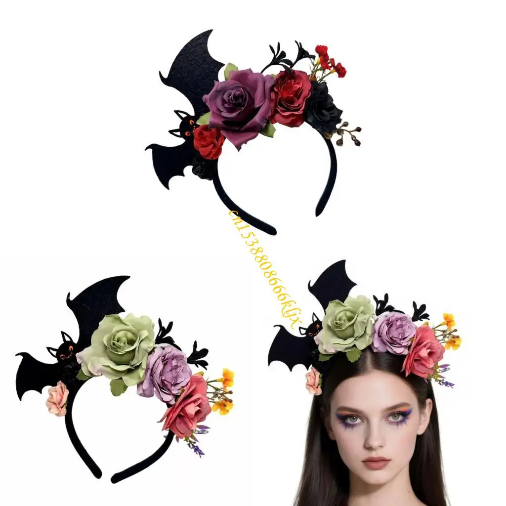 

Halloween Rose Bat Hairband Elegant Costume Accessory Practical Resin Plastic Lightweight For Parties Role Play 066C