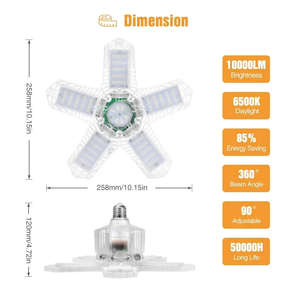 Imagem -04 - High Bright Led Five-leaf Transformer Foldable Light Garagem Light Luz Industrial Iluminação de Fábrica pc Pcs Pcs 80 w 100 w 120w