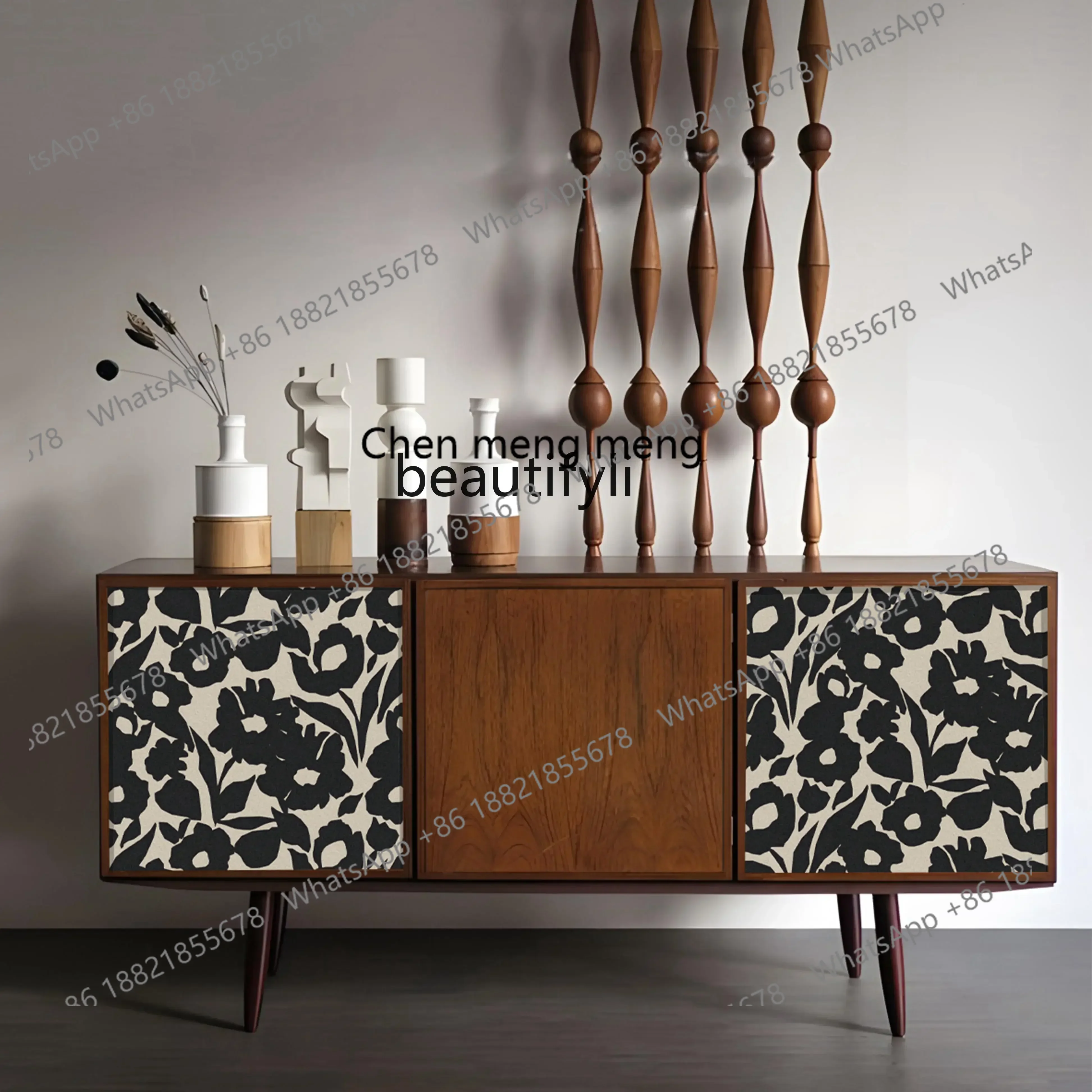 D176  Medieval art light luxury dining side cabinet Nordic retro locker Modern color matching storage cabinet Y96