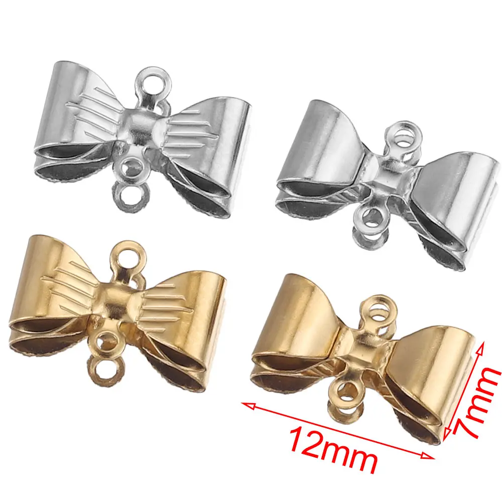 20pcs/lot Stainless Steel Gold Double Hole Bowknot Bow Earring Charms for Connectors DIY Jewelry Making Supplies Wholesale Bulk