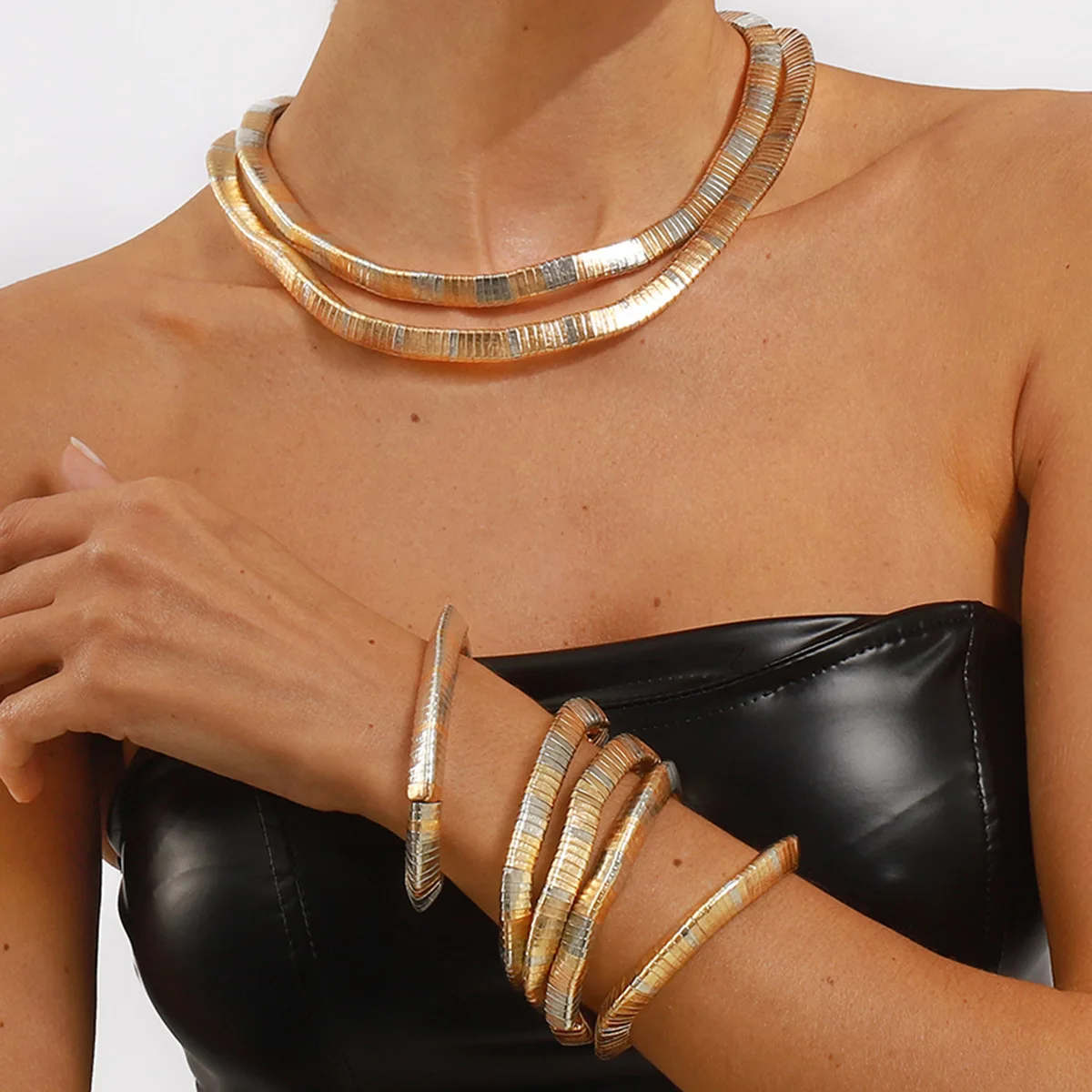 Vintage-inspired multi-layered geometric elastic bracelet ZA luxury color-blocking statement layered necklace for women