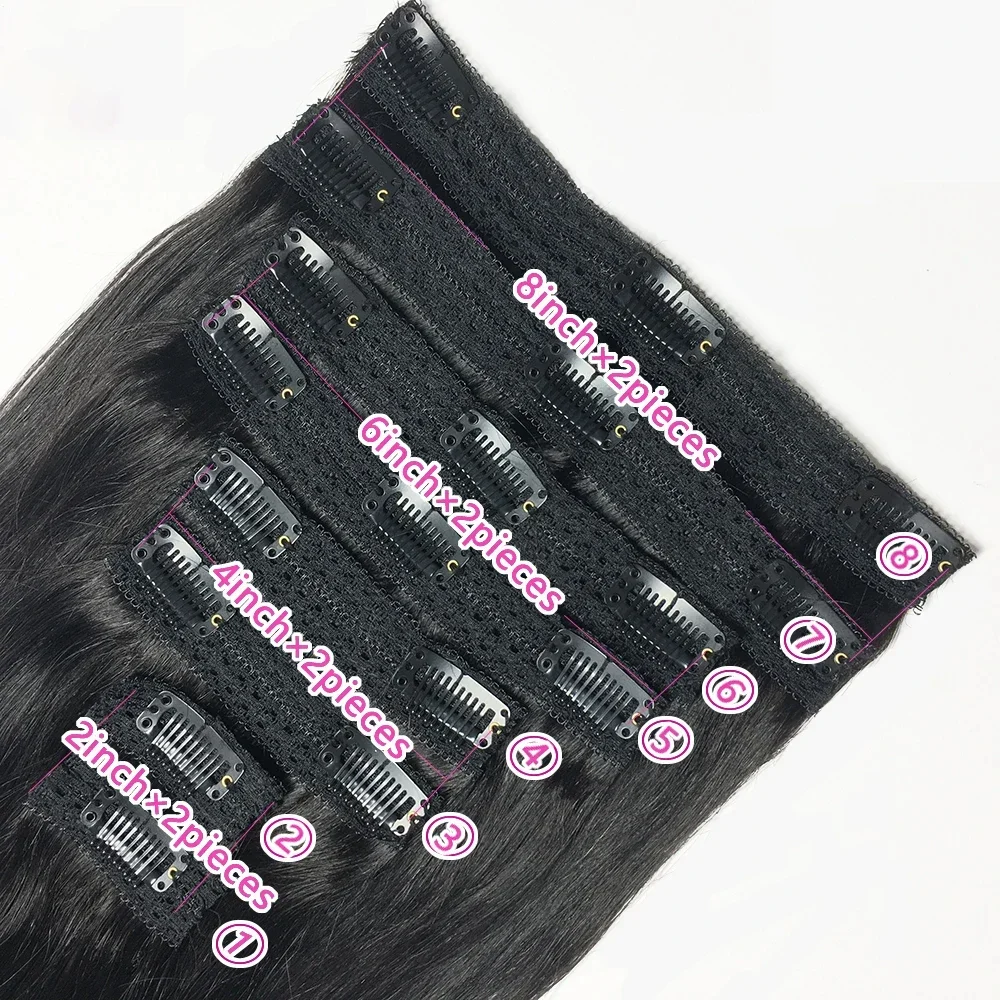 ผมต่อแบบคลิปหนีบ ผมแท้บราซิล ตรง สีดำธรรมชาติ ผมแท้เรมี่ ขนาด 20 22 24 26 นิ้ว 4 ชิ้น #   ผู้หญิง