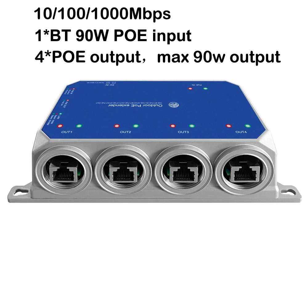 4 Ports Outdoor IP67 POE Extender POE Repeater Waterproof POE Switch 10/100/1000Mbps view 5