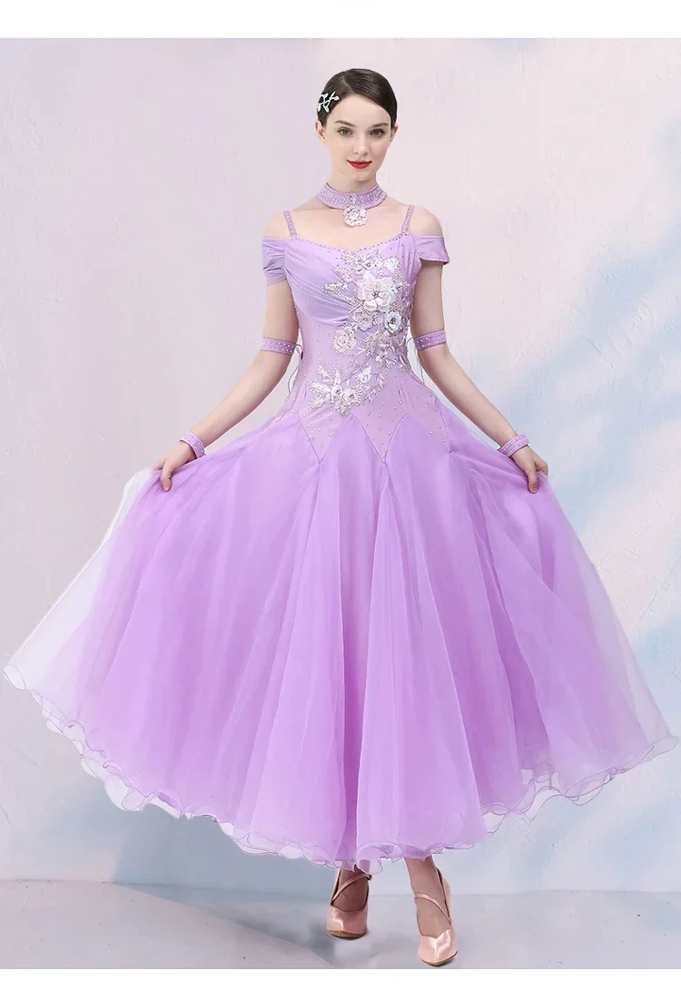 Wine Red Rhinestones Ballroom Dress Standard Plus Size Ballroom Dance Competition Dress Viennese Waltz Dress Foxtrot Dance Wear