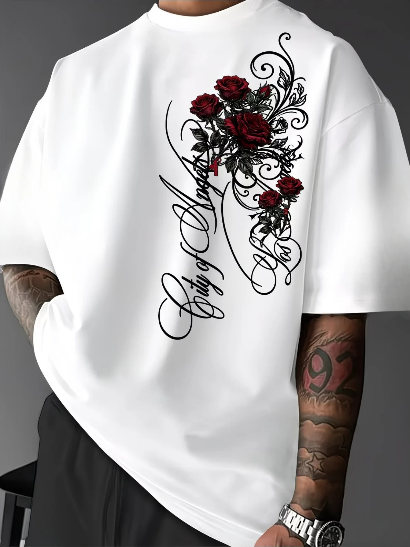 New Retro Romantic Rose Creative Casual Round Neck Top, Comfortable and Breathable, Suitable for Outdoor Sports