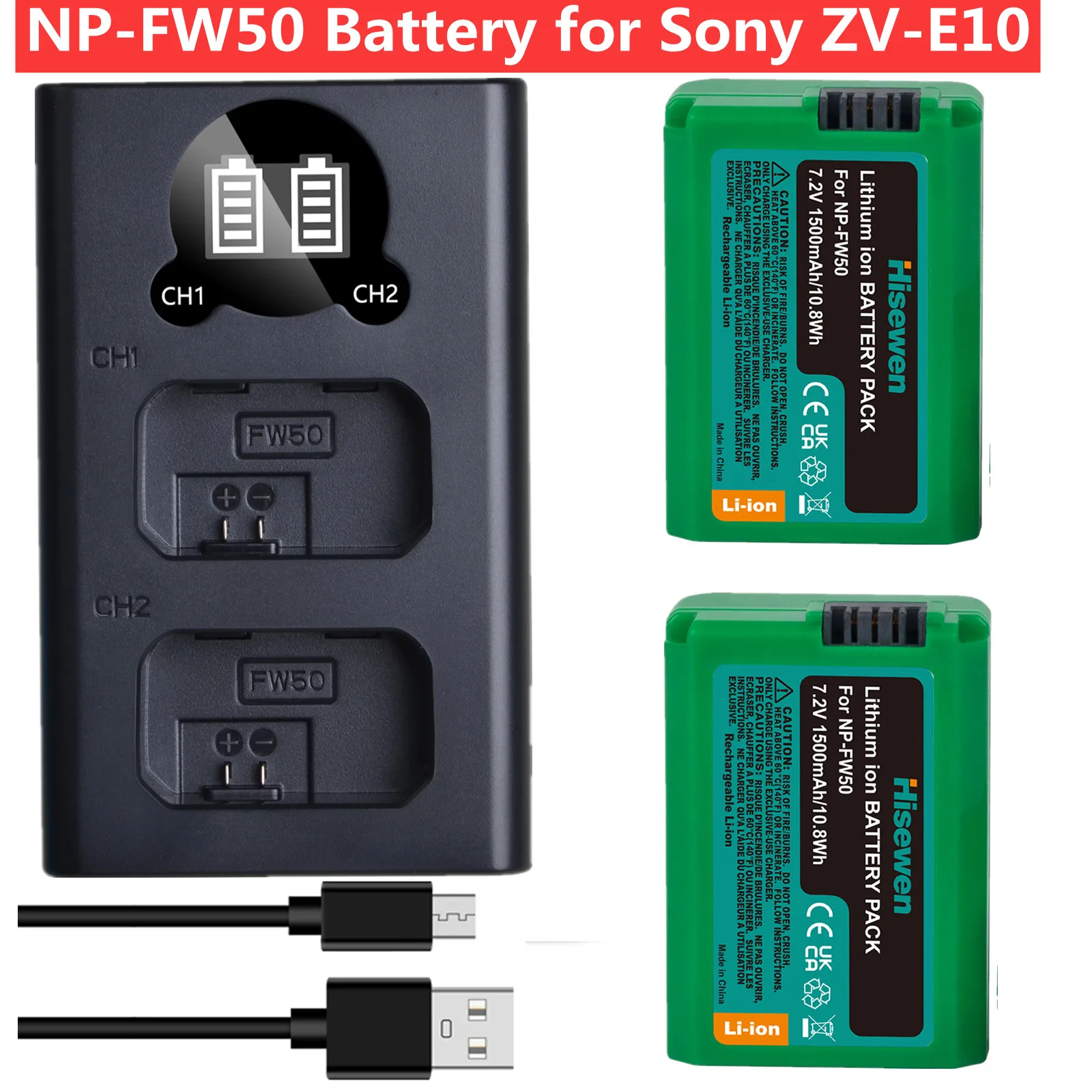 NP-FW50 Bateria NPFW50 Battery+LED Charger for Sony Alpha a6500 a6400 a6300 a7 7R a7R a7R II a7II NEX-3 NEX-5 NEX-7 ZV-E10