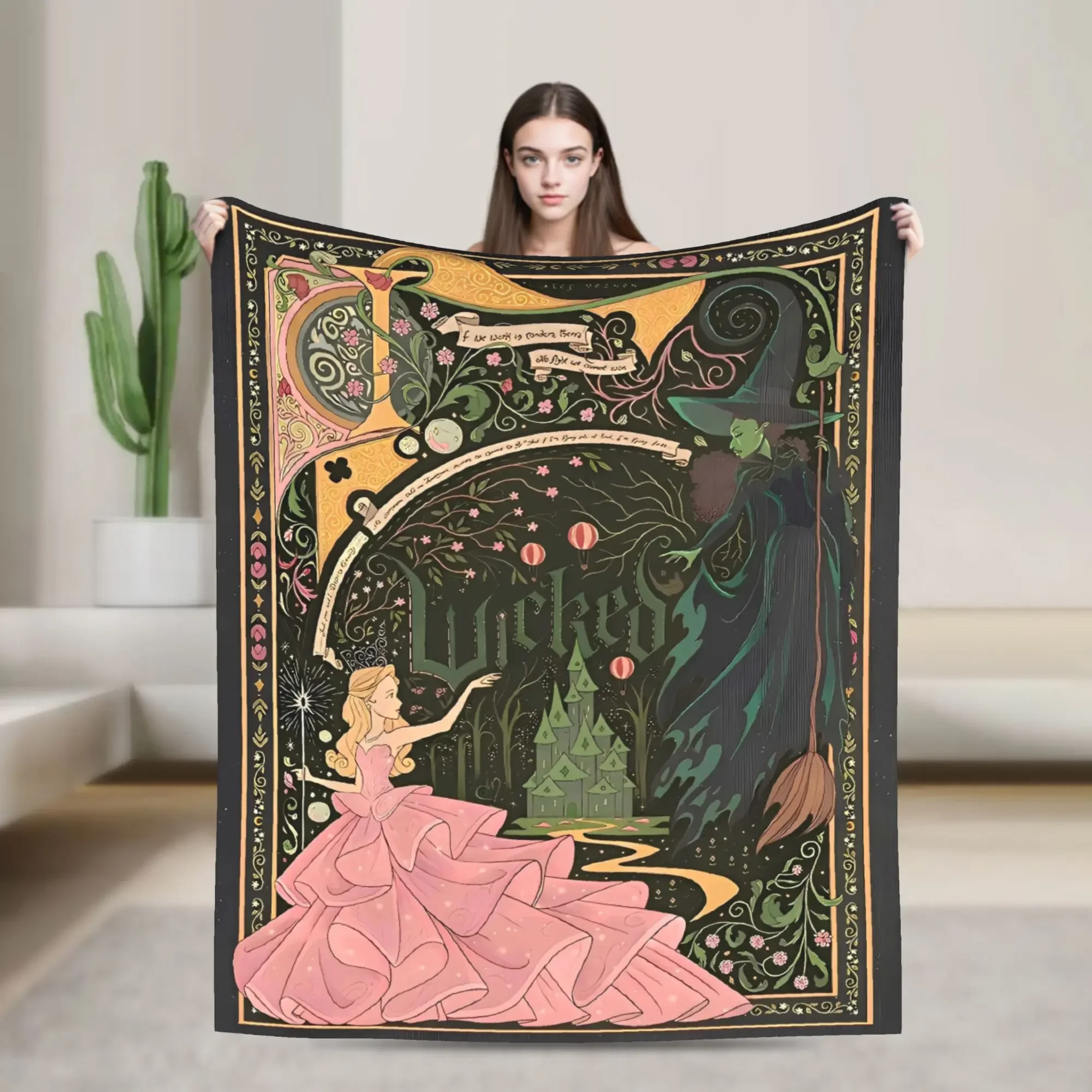 Wicked  Musical Movie Glinda Poster Warm Plush Throw Blanket Graphic Bedspread for Living Room Sofa Bed Cover