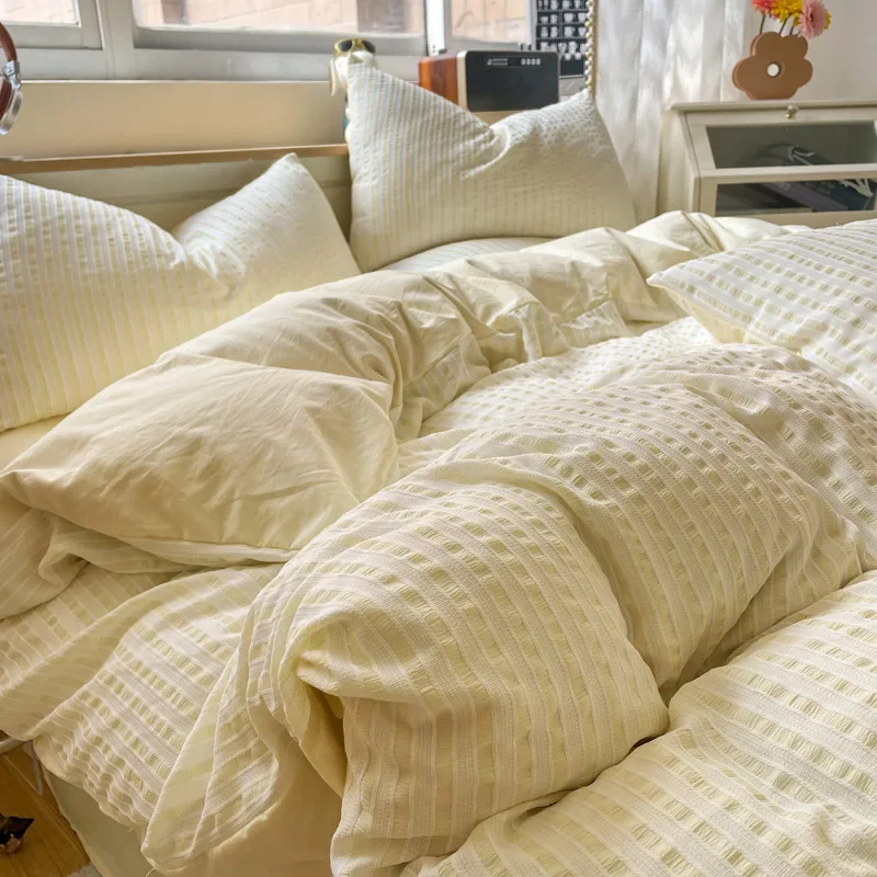 

4Pcs Striped Jacquard Duvet Cover Double Sided Pure Cotton Breathable Naked Sleeping Bedding Set Soft Textile Supplies for Home