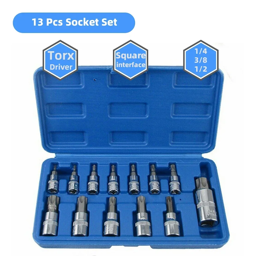 

13pcs Torx Key Kit Auto Repair Tool Screwdriver Set Impact Socket Wrnech Head Professional Bicycle Car Mechanical Workshop Tools