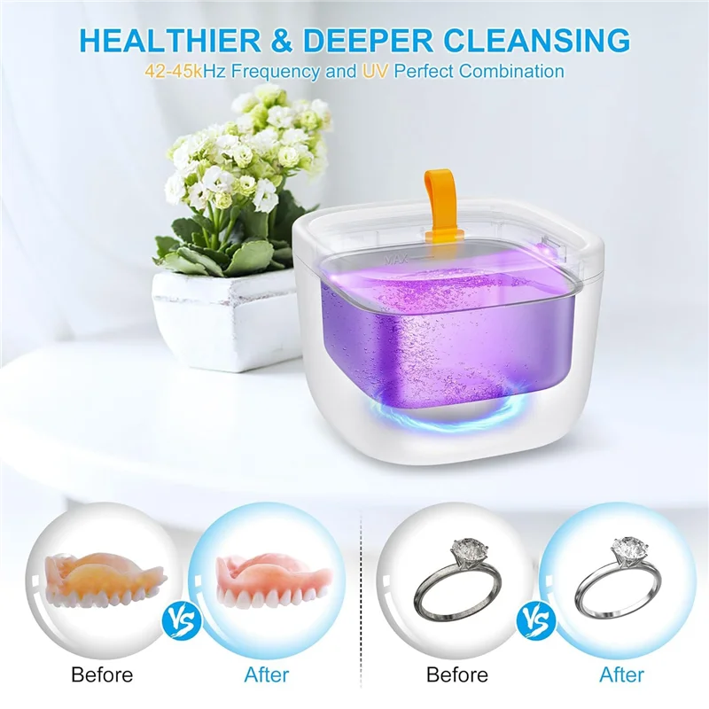 AC56-Ultrasonic Cleaner For Retainer, Denture, Mouth Guard, Toothbrush Head, 43Khz 255ML Ultrasonic Retainer EU Plug