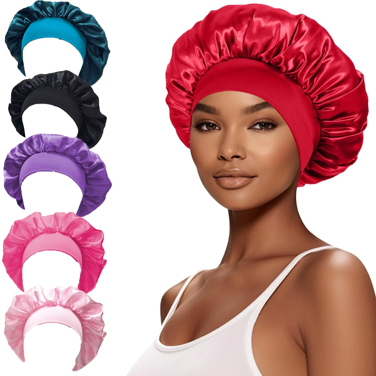 

Women's Satin Bonnet/Silk Bonnet/Hair Bonnet for Sleeping, Soft Elastic Wide Band Silk Sleeping Cap For Curly And Straight Hair