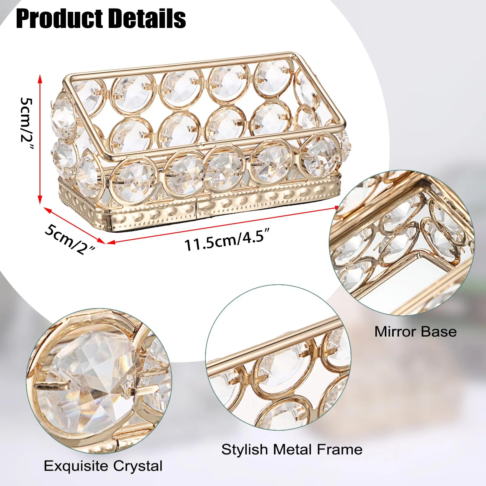 Elegant Crystal Metal Frame Business Card Holder Single Layer Desktop Name Card Organizer Display Rack For Home Office