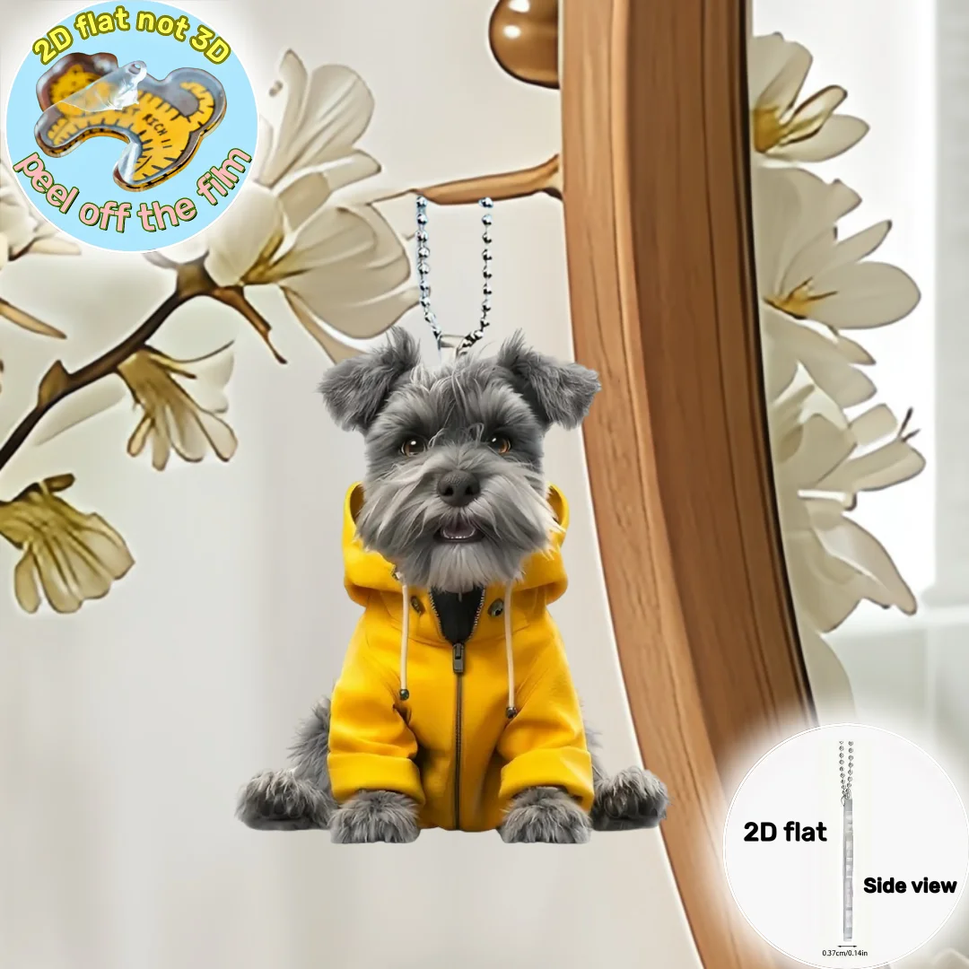 Breloczek 2D z Schnauzerem w Ubraniach, Kreskówkowy, Żywy Szczeniak, Płaski Akrylowy Ornament, Zawieszka, Dekoracja do Samochodu, Torby, na Święta, Imprezę, Prezent