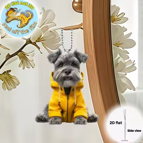 2D Dressed Schnauzer Keychain Cartoon Vibrant Puppy Pendant Flat Acrylic Ornament Charm,Decor for Car,Bags,Festive,Party,Gift