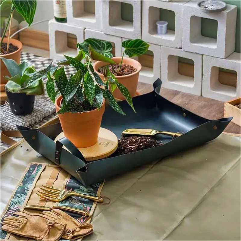 PZHI Leather Plant Repotting Mat Waterproof Potting Mat with Copper Buckles for Indoor Gardening Supplies