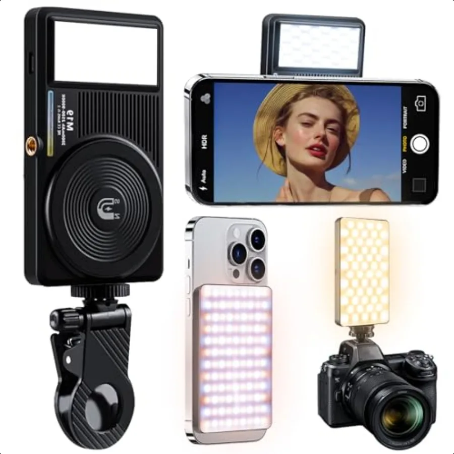 

129 LED Double Side Magnetic Selfie Light for iPhone 3000 mAh Rechargeable Phone Fill Light Clip Adjusted 3 Light Modes for Pho