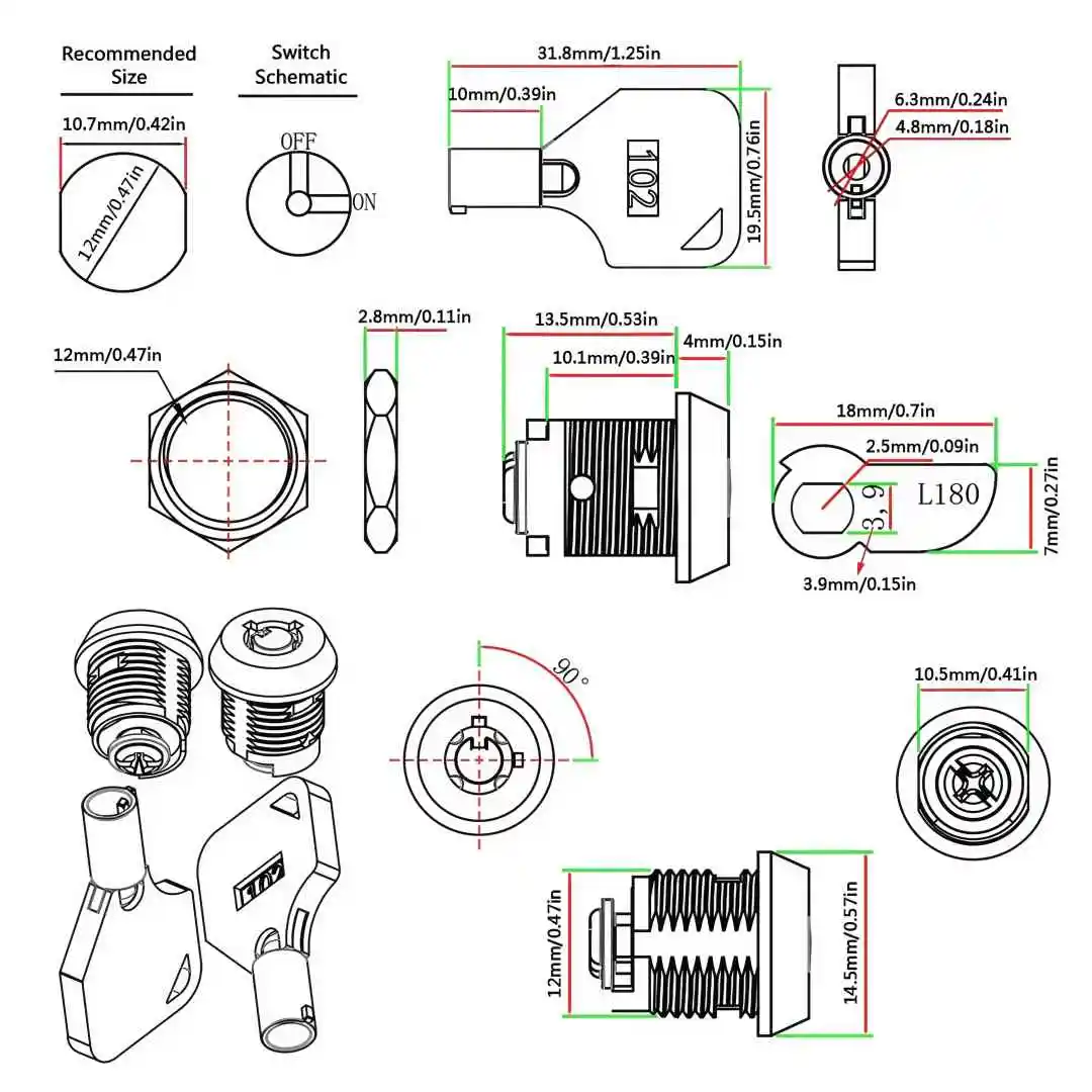 12mm Mechanisches Schloss, Notfallschloss für Aktenschrank, Stromzähler-Verteilerschrank, Speziell für Verteilerschränke – Detail 7