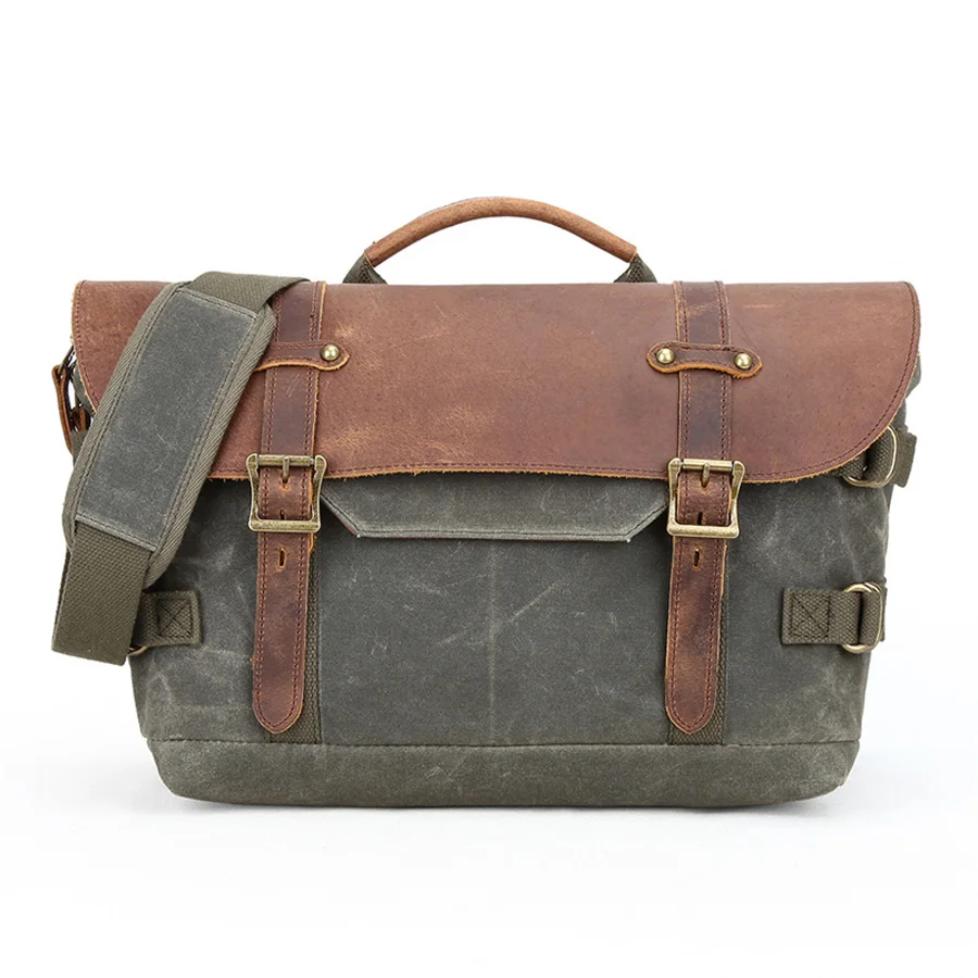 Vintage outdoor waterproof canvas with leather photography single shoulder slant straddle bag All-match SLR digital bag