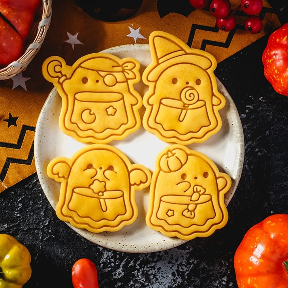 Niedliche Halloween-Geister Keksform DIY Stempel-Keksausstecher Backzubehör