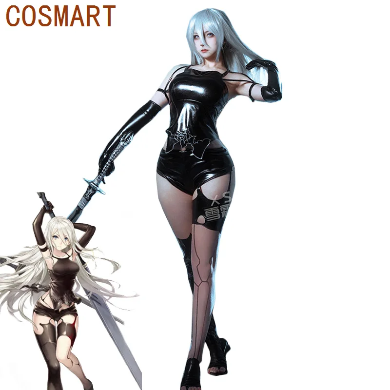 

COSMART Game NieR:Automata A2 Cosplay Costume Sexy Black PU Suit Top Pants Gloves Halloween Carnival Uniforms Anime Clothing