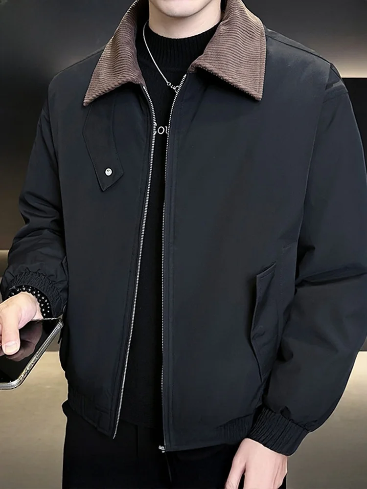 

Мужская короткая пуховая куртка 2025: Новинка зимы, свободный крой, повседневная верхняя одежда с контрастным воротником, молодежная, для ежедневной носки