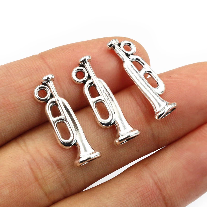 30pcs 22x7mm Antique Silver Plated Trumpet Handmade Charms Pendant DIY Jewelry Findings Supplies for Necklace Bracelet