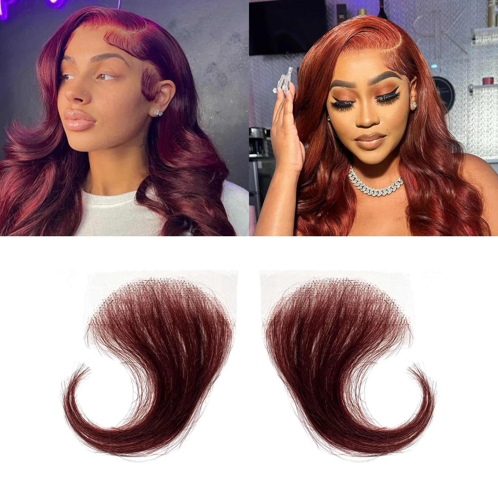 Wig rambut bayi renda HD 99J, 2 buah rambut palsu renda tidak terlihat merah anggur prepked rambut bayi Wig rambut manusia tepi renda