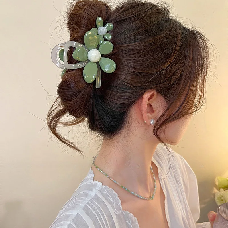 Korean Woman Temperament Two Flowers Plastic Hair Claw Barrettes Lady Fashion Hair Clips Hairpins Girl Versatile Hair Accessorie