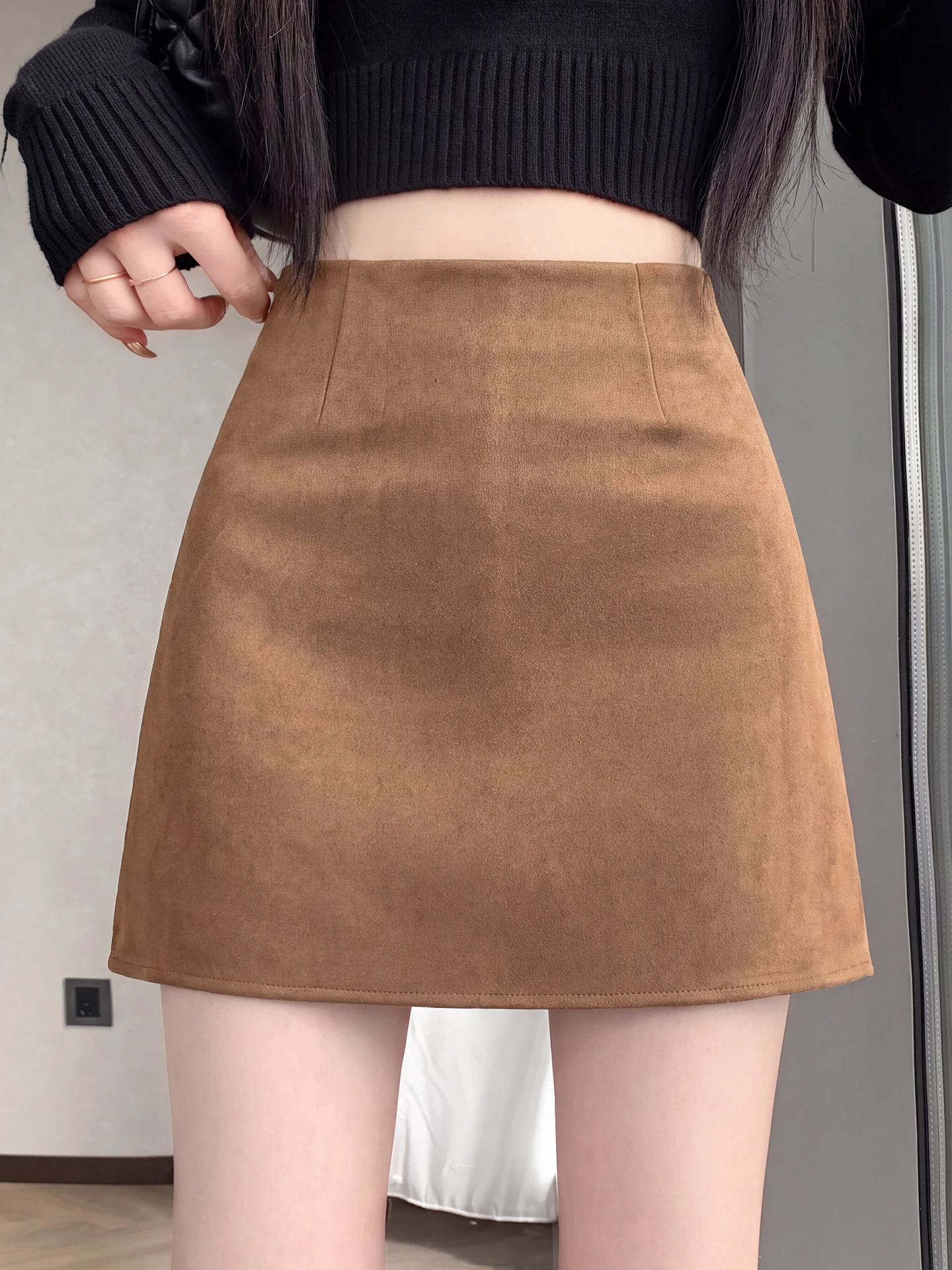 Elegant High Waist Woolen  Skirt Women's Autumn Winter Slimming Short Skirt Korean Style Commute Anti-static Inner Lined