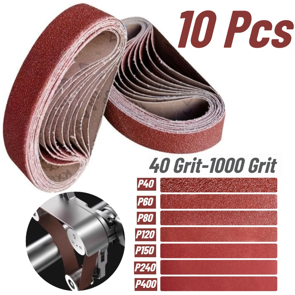 10 Pcs Sanding Belts 40mm Width 40/60/80/100/120/150/180/240/320/400 Grits Aluminum Oxide for Versatile Grinding and Finishing